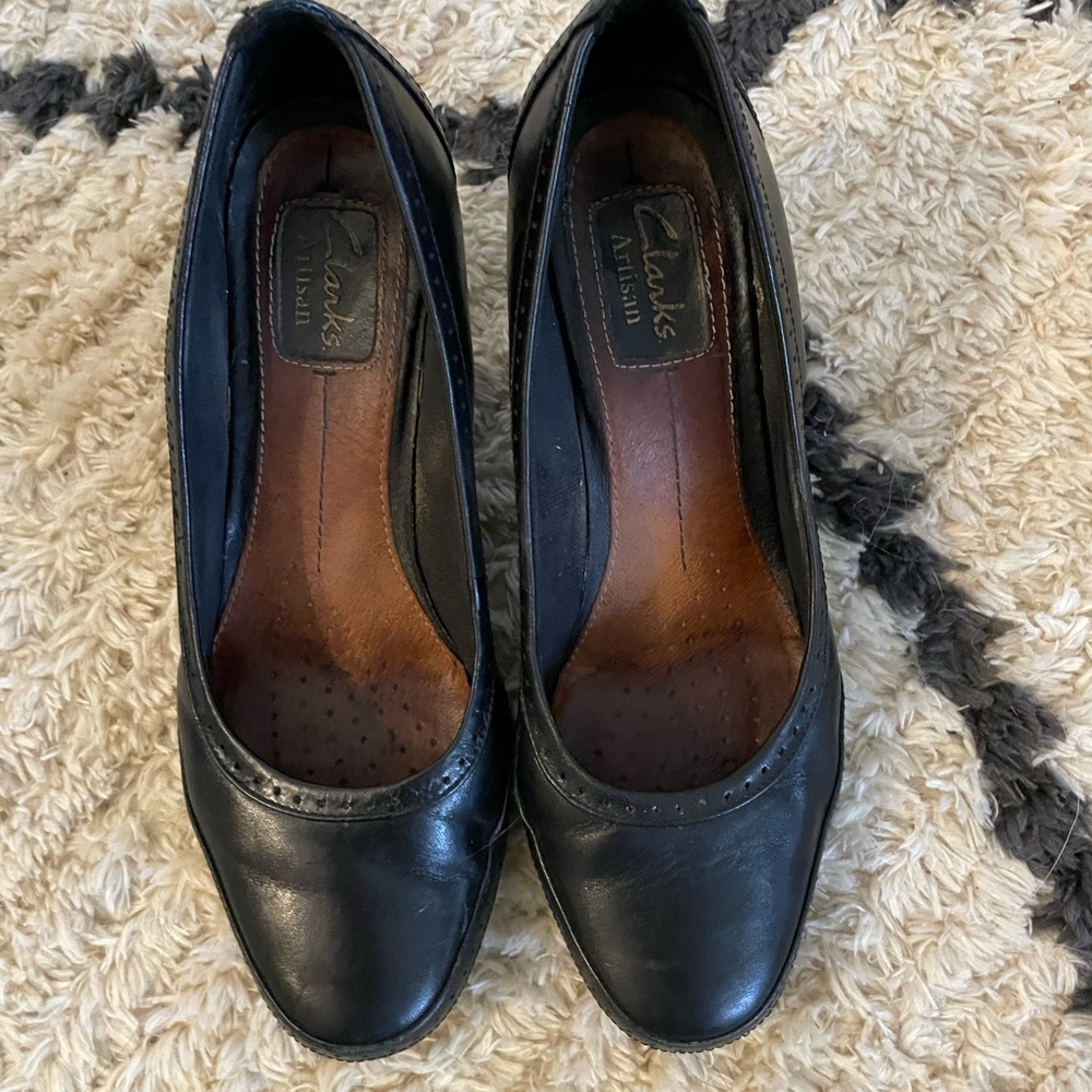 Clarks Black Leather Heels for Women
